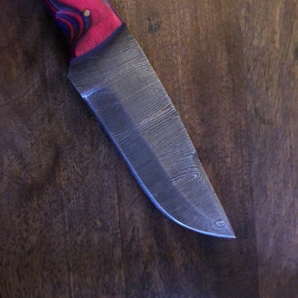 Damascus Hunting Knife Full Tang Wooden Handle Pink and Purple NWOT - Picture 5 of 8